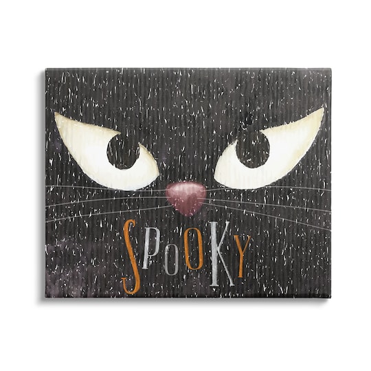 Stupell Industries Spooky Halloween Black Cat Eyes Canvas Wall Art